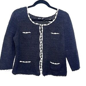 Black Crochet Granny Cardigan Womens Large Cottage Goth Boxy Lightweight Prairie